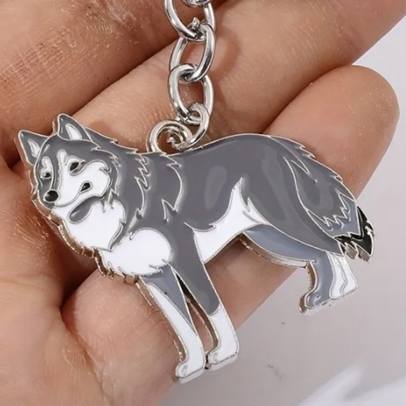 NEW! Enamel Gray Siberian Husky Keychain Bag 🎒👜 Charm Accesory ~   🐾 🐕 - Picture 3 of 14